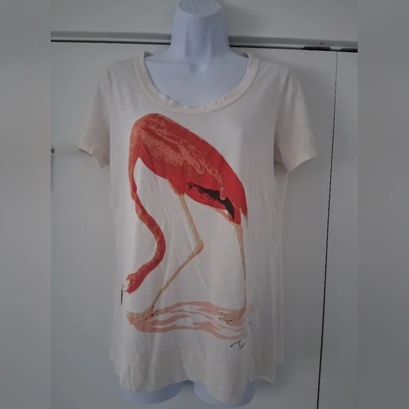 Tory Burch/ 100% Cotton/ Cream Tee with Coral Flamingo Graphic/ Size US M - Picture 3 of 10